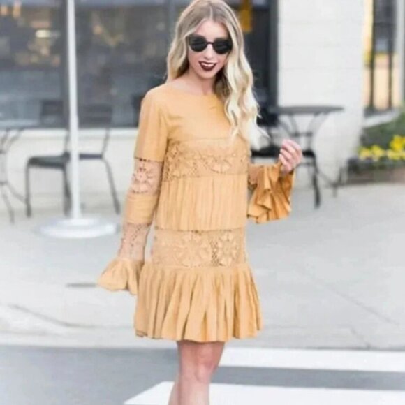 Revolve Tularosa Berkley Mini Dress Ruffle Long Sleeve Saffron Yellow Size XS - Picture 8 of 15